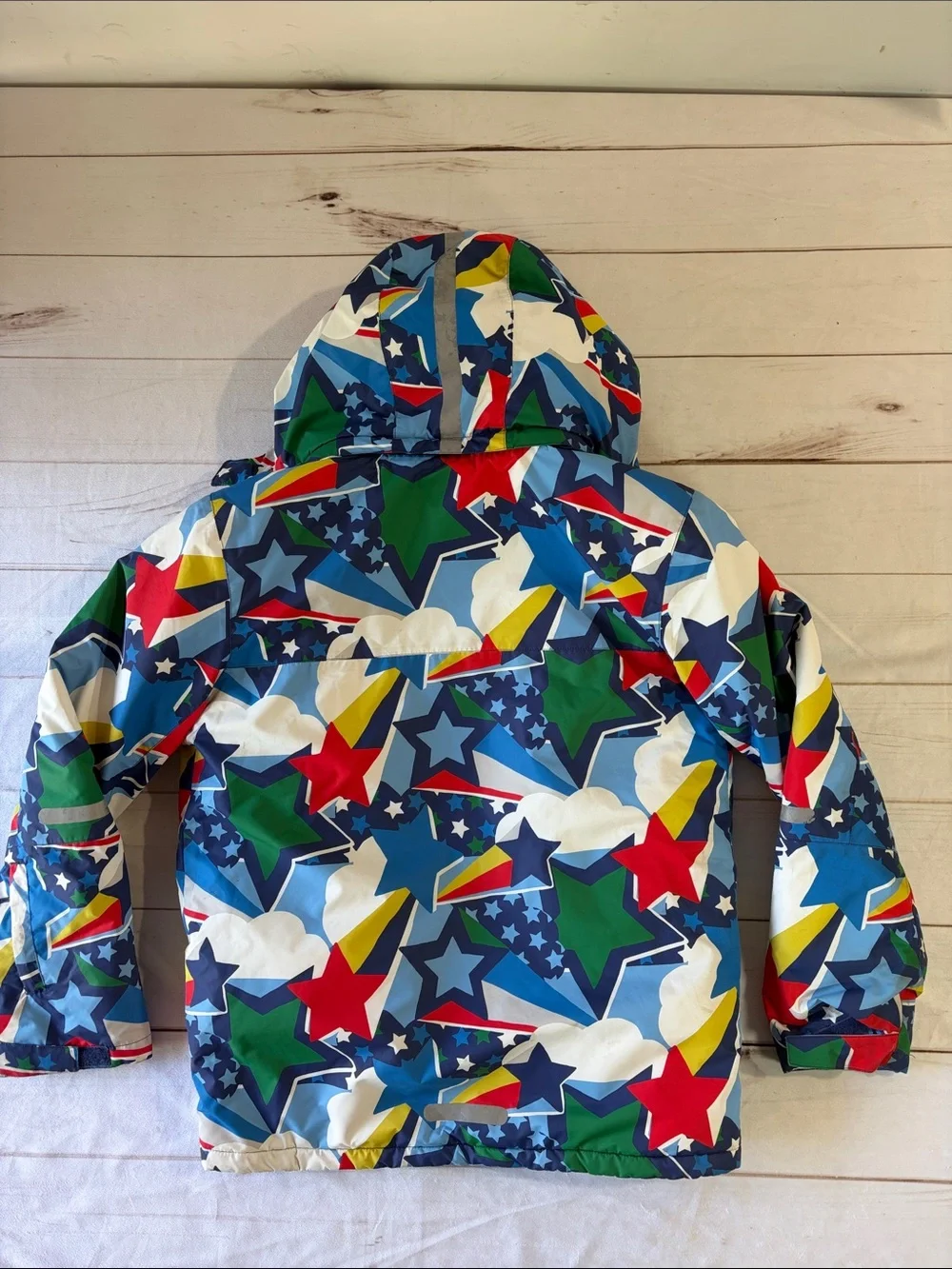 Boden Blue Bright Rainbow Stars Hooded Ski Jacket